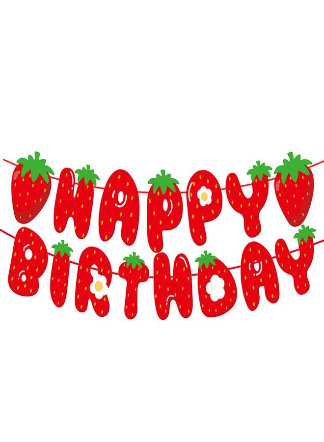 EUVBOKW Strawberry Happy Birthday Banner,Pre-Strung Strawberry Birthday Party Decoration for Baby Shower 1st Boys Girls Birthday Wedding Summer Fruit Theme Parties Decor - Image 1
